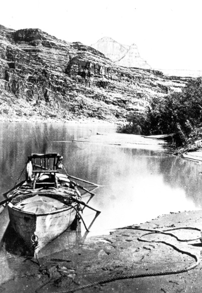 Major John Wesley Powell's boat the "Emma Dean." Grand Canyon National Park, Arizona. circa 1871.